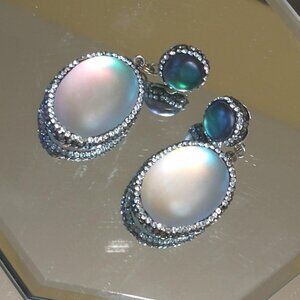 Futuristic Rhinestone Iridescent Color Costume Earrings